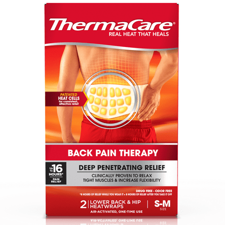 ThermaCare Lower Back & Hip S-M Pain Relief Heat Wraps, 2 Ct