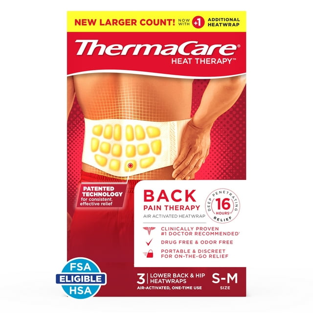 ThermaCare Lower Back & Hip Small/Medium Pain Relief Heat Wraps, 3 Ct