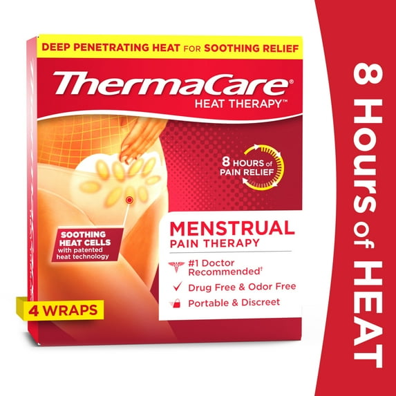 ThermaCare Menstrual Cramp Pain Relief Heat Wraps, 4 Ct