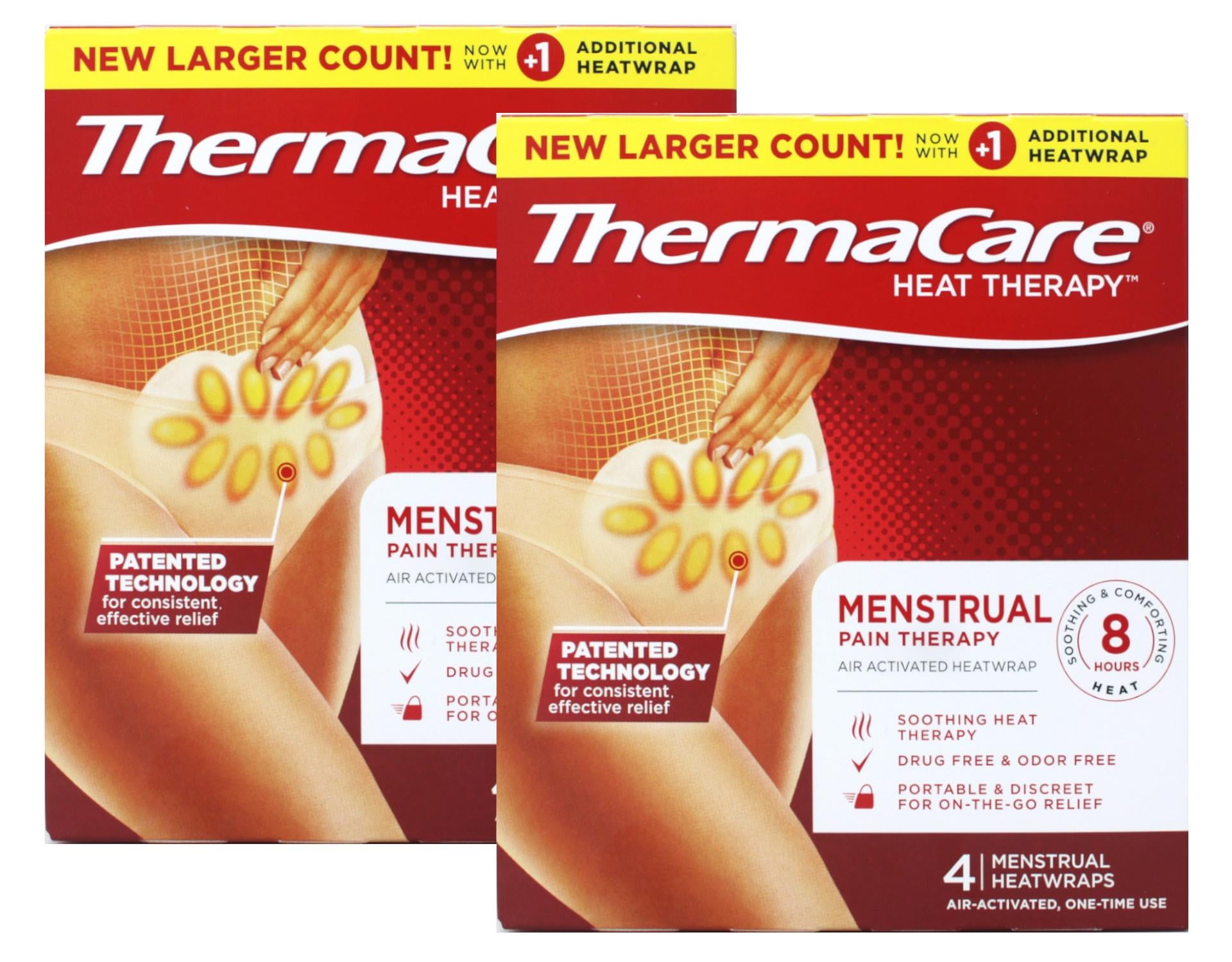 ThermaCare Menstrual Pain Therapy Menstrual Cramps Pain Relief Heat Wraps, 4 Count 2 Pack