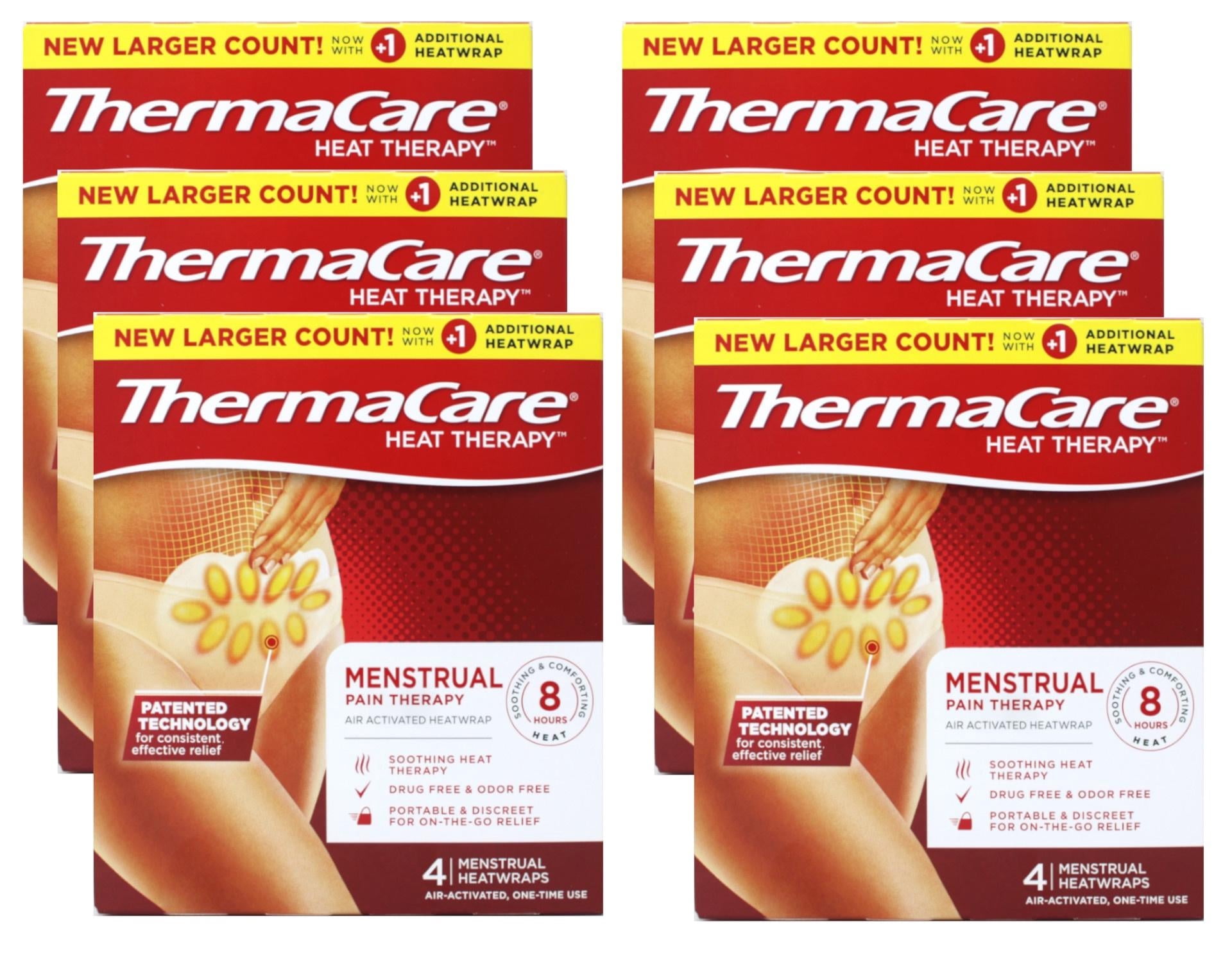ThermaCare Menstrual Pain Therapy HeatWraps, Air Activated Heat Wraps, Up to 8 Hours Relief, 4 Count (Pack of 6)