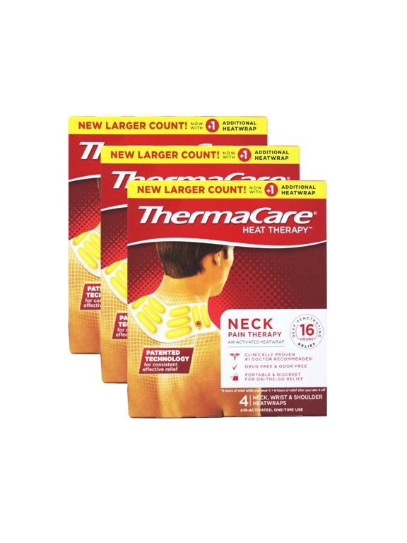 Neck Pain Therapy, Shoulder, and Wrist Pain Relief Patches, Heat Wraps, 4 Count - 3 Pack