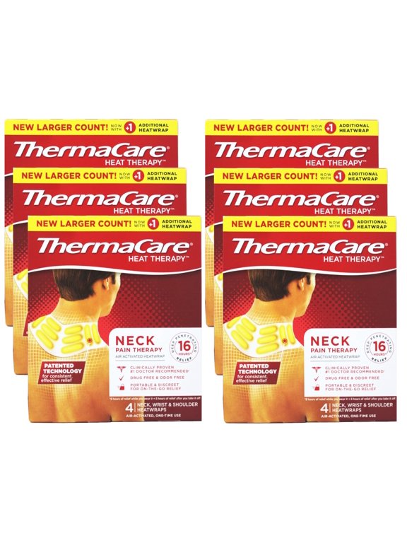 Neck Pain Therapy, Shoulder, and Wrist Pain Relief Patches, Heat Wraps, 4 Count - 6 Pack
