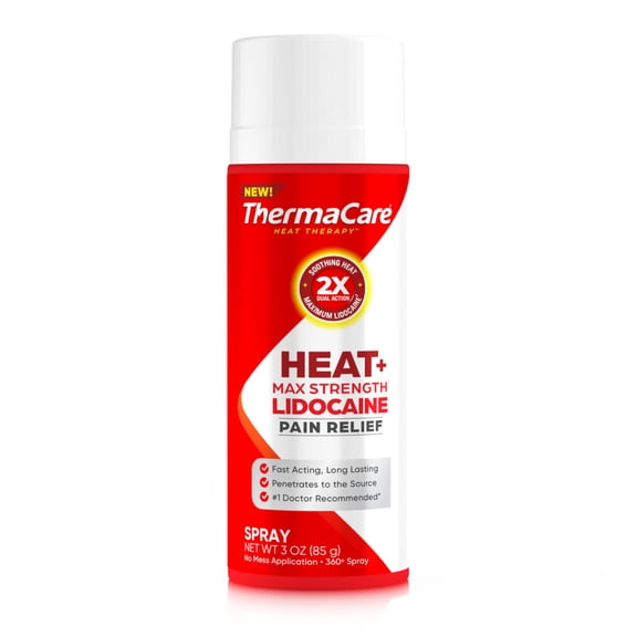 ThermaCare Heat + Max Strength Lidocaine Spray for Back, Neck, Muscles & Joints, Fast-Acting Dual Action Pain Relief