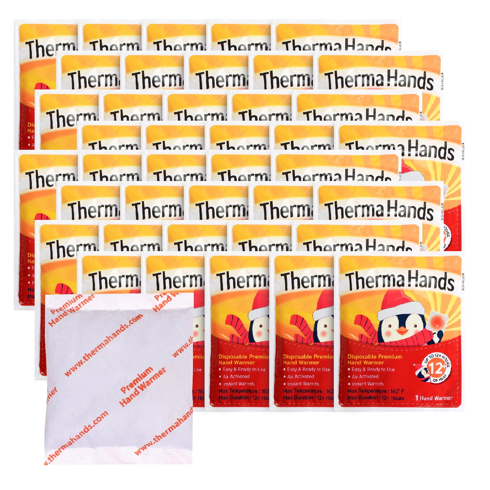 ThermaHands [EXTRA LARGE - 29PACK ] HAND WARMERS (Size: 3.5 inch x 4 inch, Duration: 12+ Hours, Max Temp: 163 F) Air-Activated, Convenient, Safe, Natural, Odorless, Long Lasting Hand Warmer