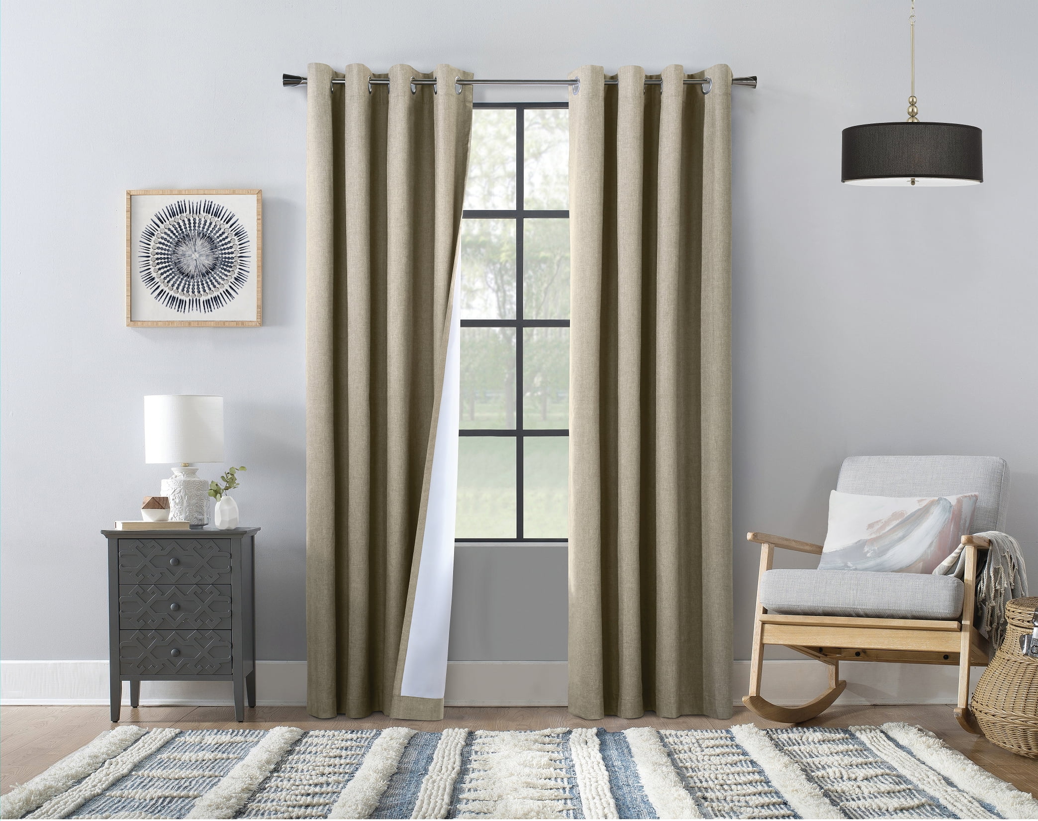 Thermaplus Bedford Grommet Curtain Panel Pair Measuring each 52 x 95 in Taupe