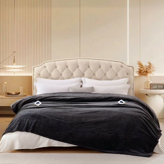 ThermaSnug Silky Soft Electric Heated Blanket Queen Size, Super Cozy Soft Flannel Heated Electric Blanket, with 10 Heat Settings and Auto Shut-Off, Machine Washable, Charcoal, 84"x90"