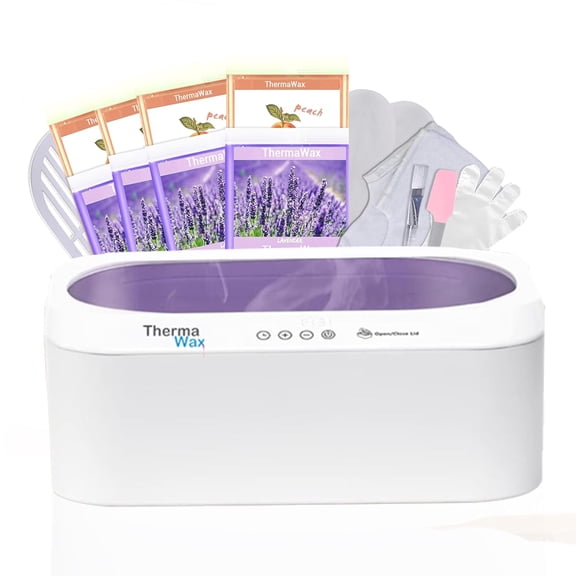 ThermaWax Paraffin Wax Machine | Auto Lid for Hands, Feet & Elbows |20-Minute Quick Melt |Precision Temperature Control | Includes 8 Refills(4-Peach, 4-Lavender),Gloves,Booties,Brush, & Spatula