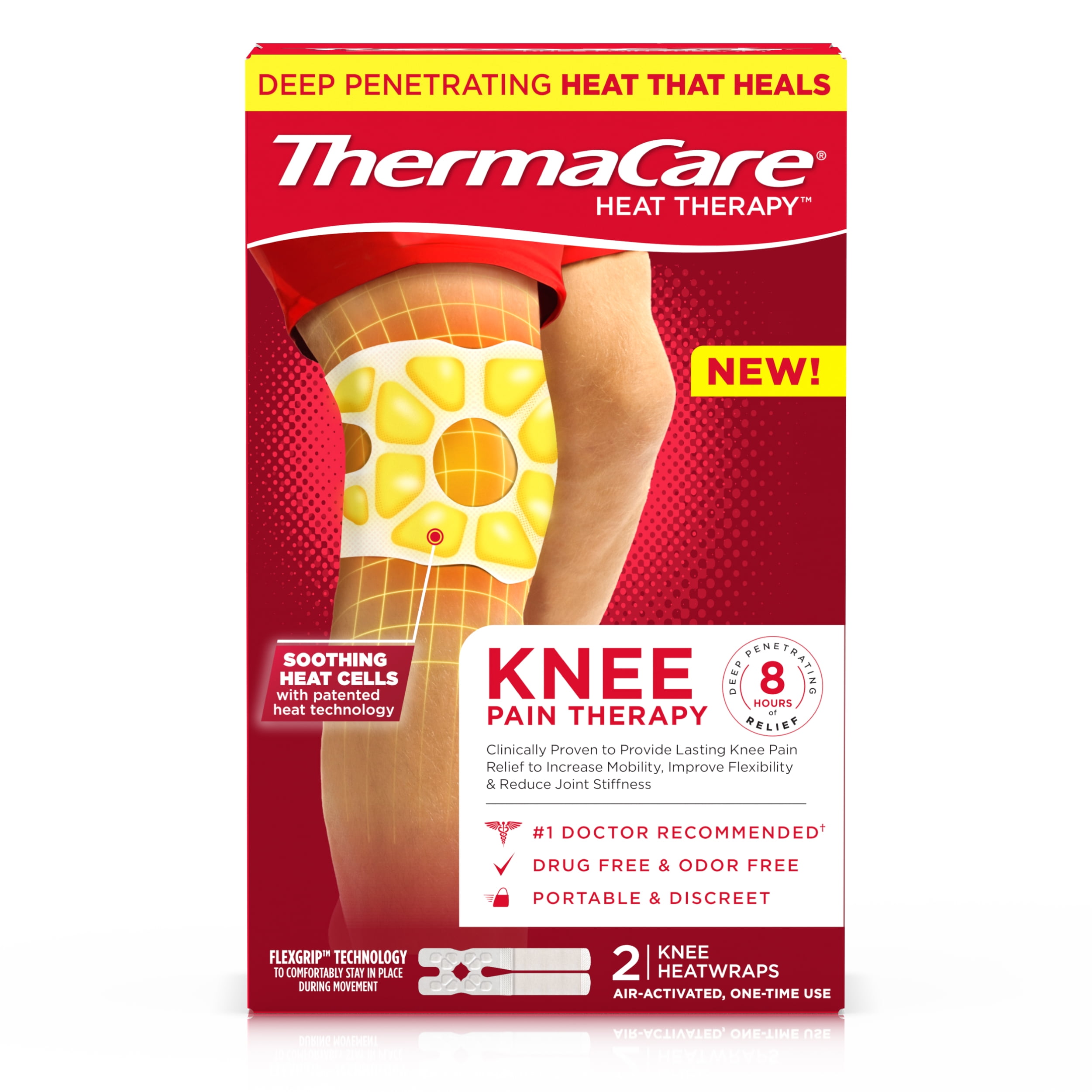 ThermaCare Knee Heat Wraps for Knee Pain Relief, 8-Hour Long-Lasting Heat, 2 Count
