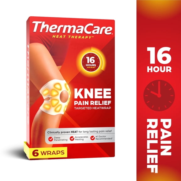ThermaCare Knee Heat Wraps for Knee Pain Relief - Heating Pads with 8-Hour Heat Therapy - Flexible Heat Wraps for Joint & Muscle Pain, Secure Fit for Daily Comfort & Support for Wear 6ct