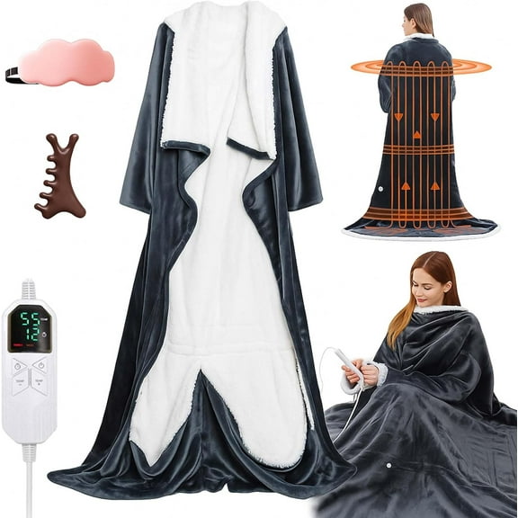 Thermahug Heating Blanket, Wearable Heated Blanket with Foot Pocket, 50"x70" Electric Snuggle Throw Blankets for Women, 6 Heating Levels, 2-10 Hour Timer, Cozy Heated Robe