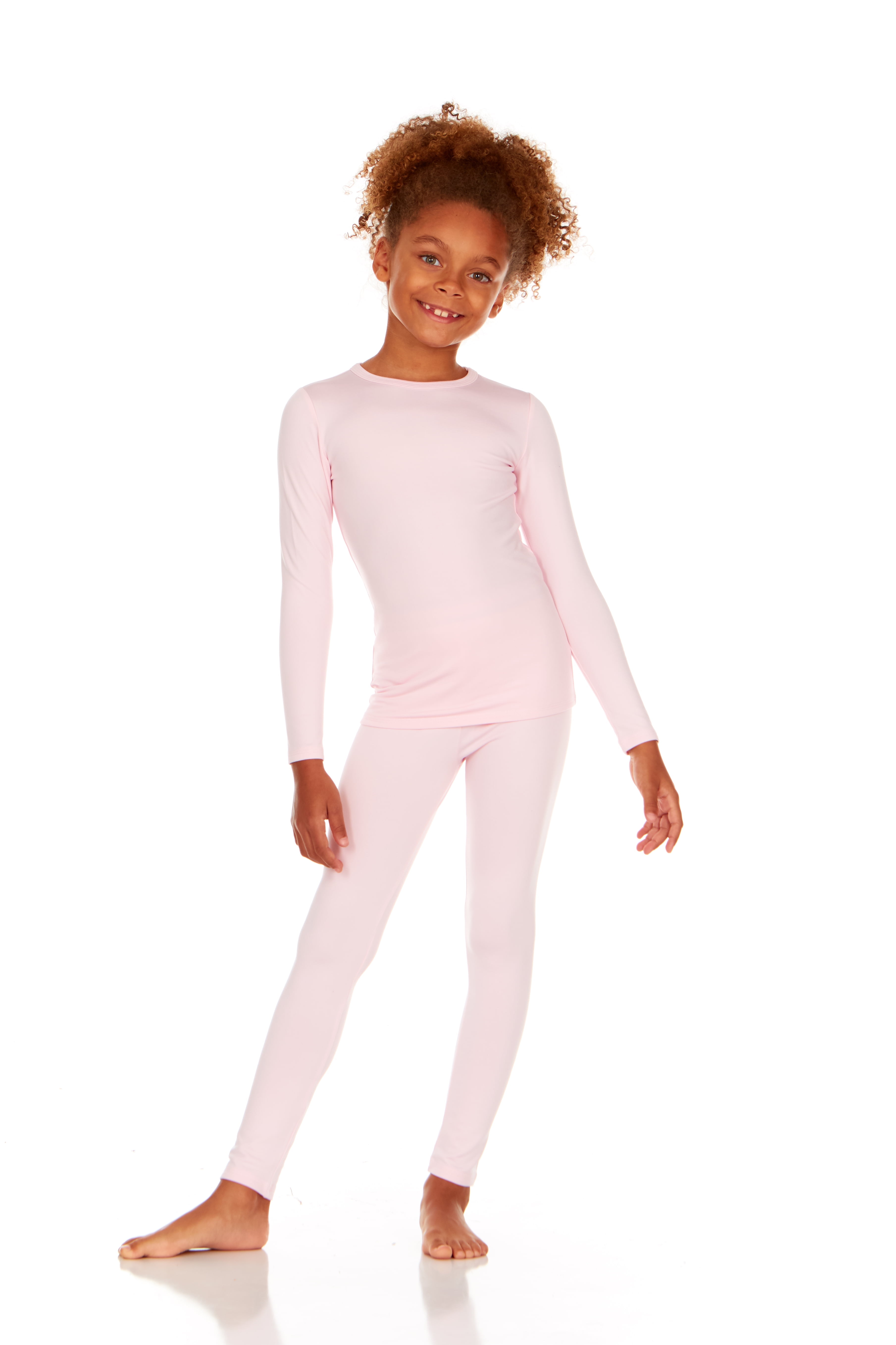 Thermajane Girl's Ultra Soft Thermal Underwear Long Johns Set with Fleece  Lined (Baby Pink, X-Small)