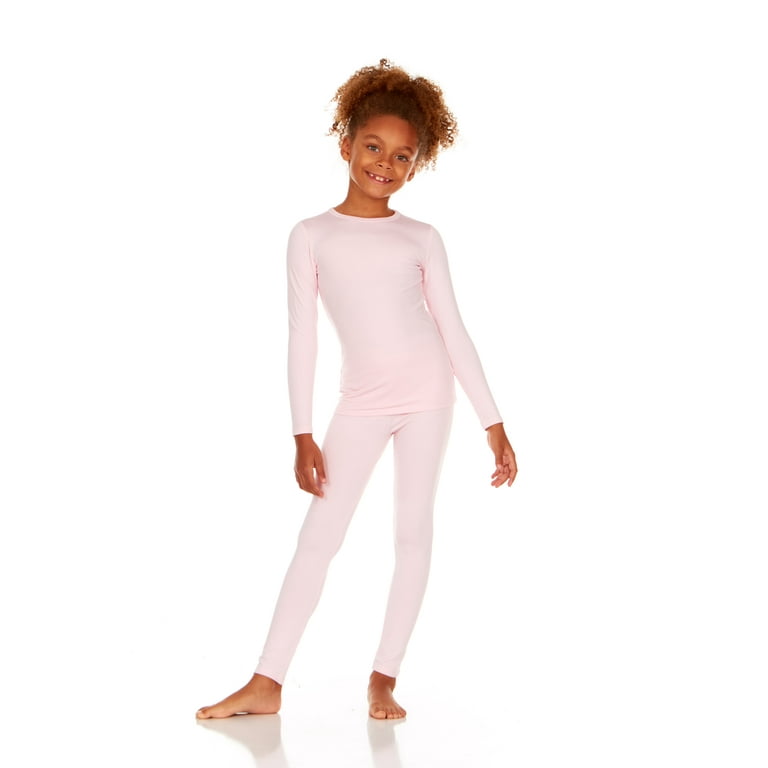 Thermajane Girl's Ultra Soft Thermal Underwear Long Johns Set with Fleece  Lined (Baby Pink, X-Small) 