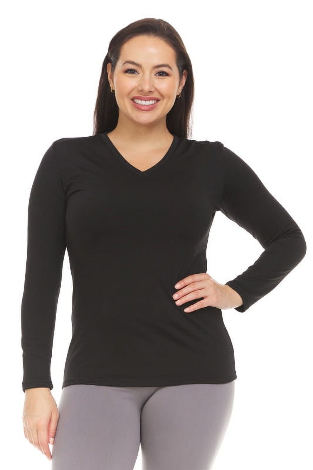 zanvin Women Long Sleeve Shirt Scoop Neck Tops Slim Fit Basic Top Thermal  Undershirts Base Layer Tee,Black,XL