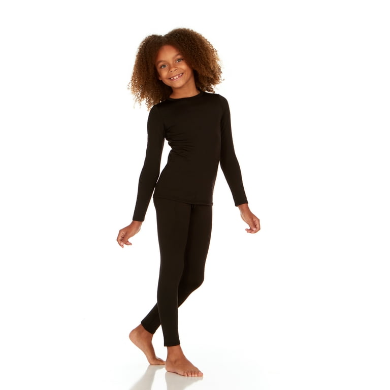 Thermajane Thermal Underwear for Girls Long John Set Kids (Black, Large)