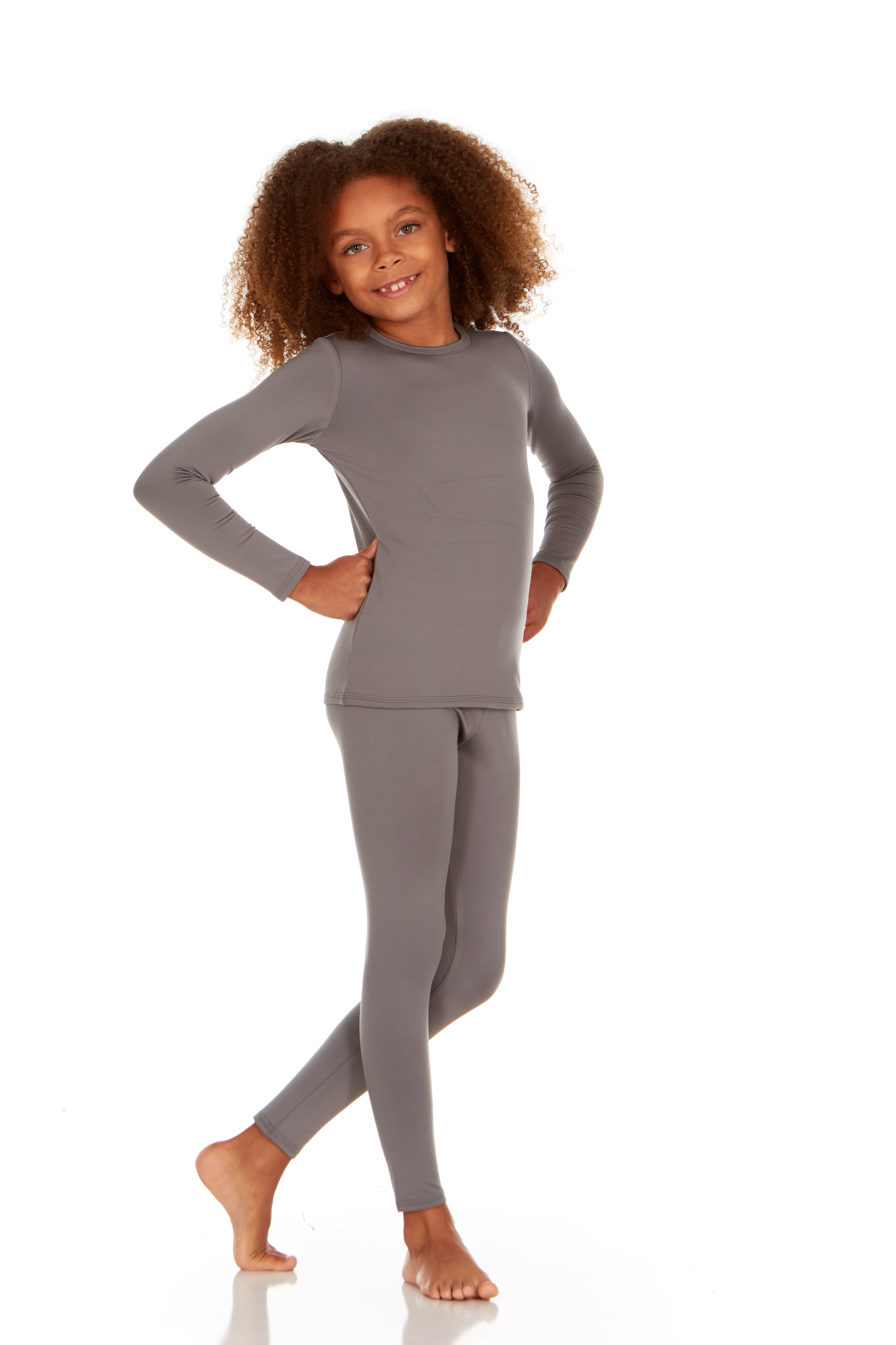 Thermajane Thermal Underwear for Girls Long John Set Kids (Black, Large) 