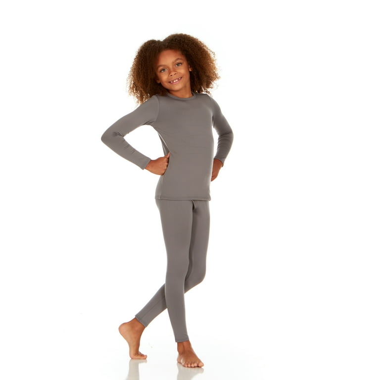Thermajane Thermal Underwear for Girls Long John Set Kids (Grey, Small) 