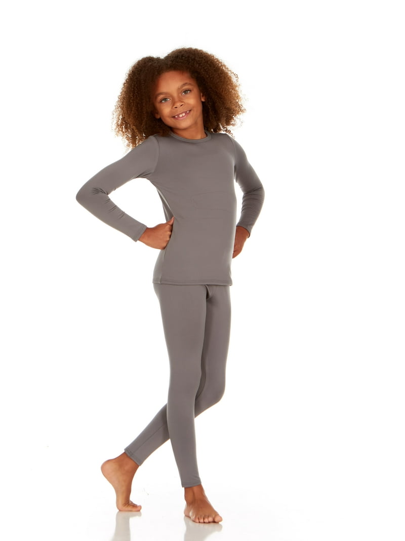Thermajane Thermal Underwear for Girls Long John Set Kids (Grey, X