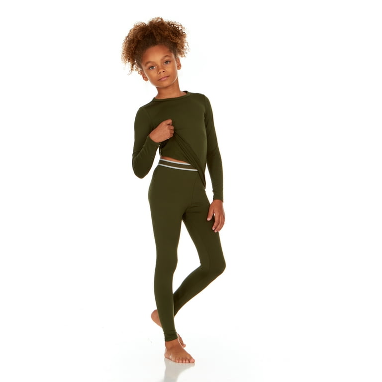 Thermajane Thermal Underwear for Girls Long John Set Kids (Olive Green,  Medium) 