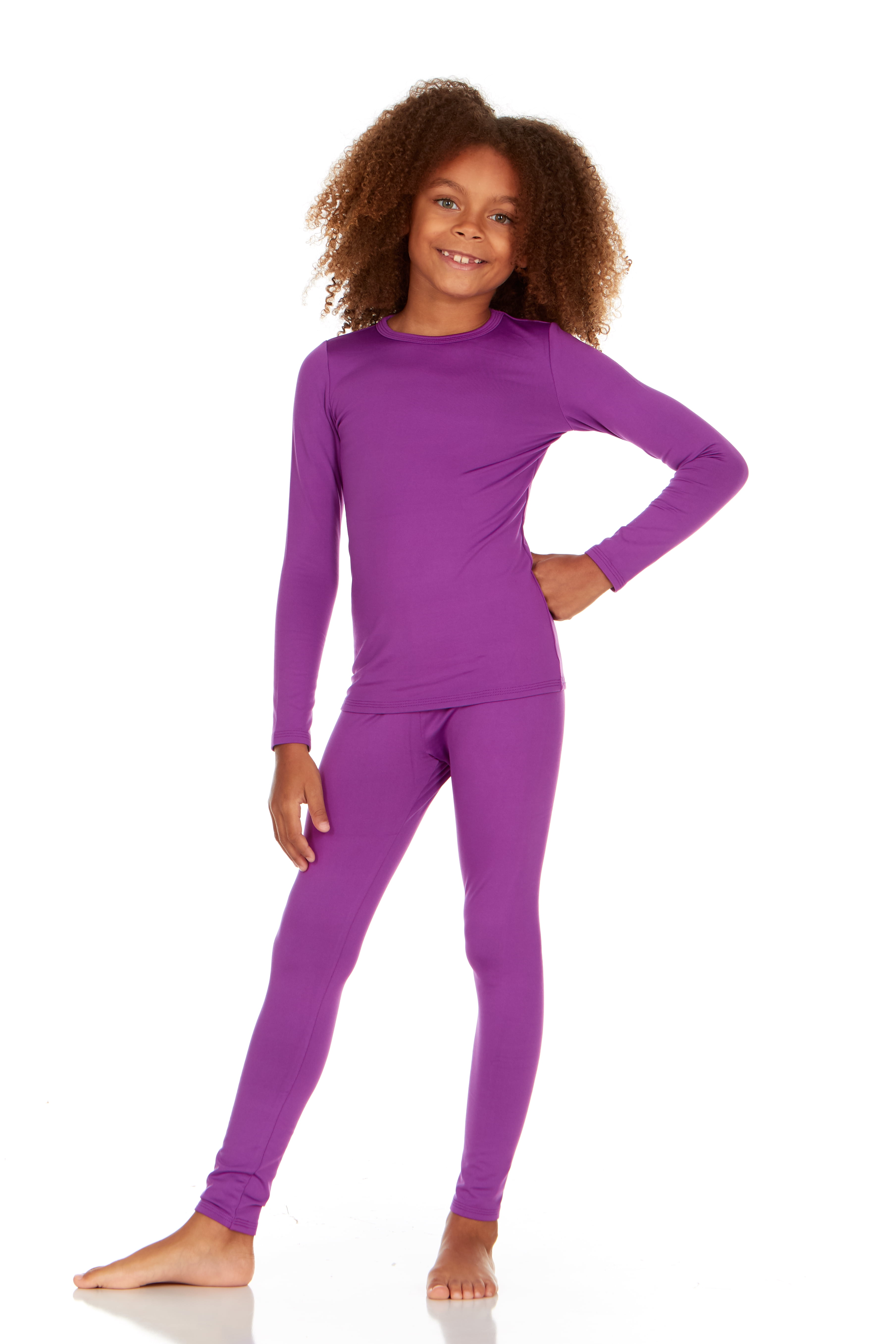 Thermajane Thermal Underwear for Girls Long John Set Kids (Purple, Large)