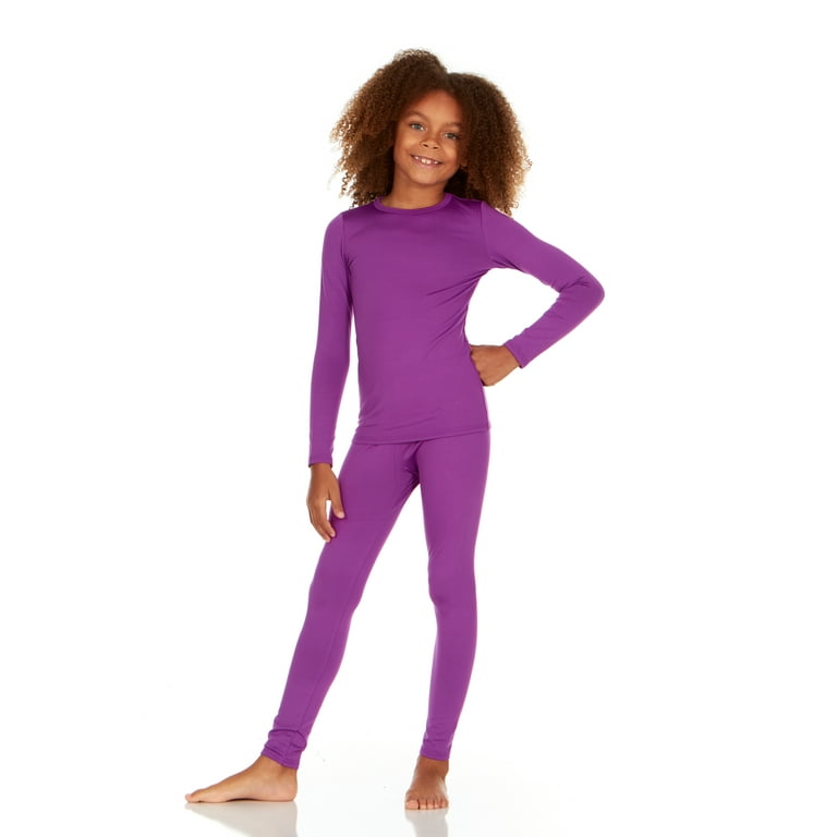  Girls Thermal Underwear Set Kids Long Johns Fleece Lined  Base Layer Top & Bottom Thermals For Girl Lavender Medium