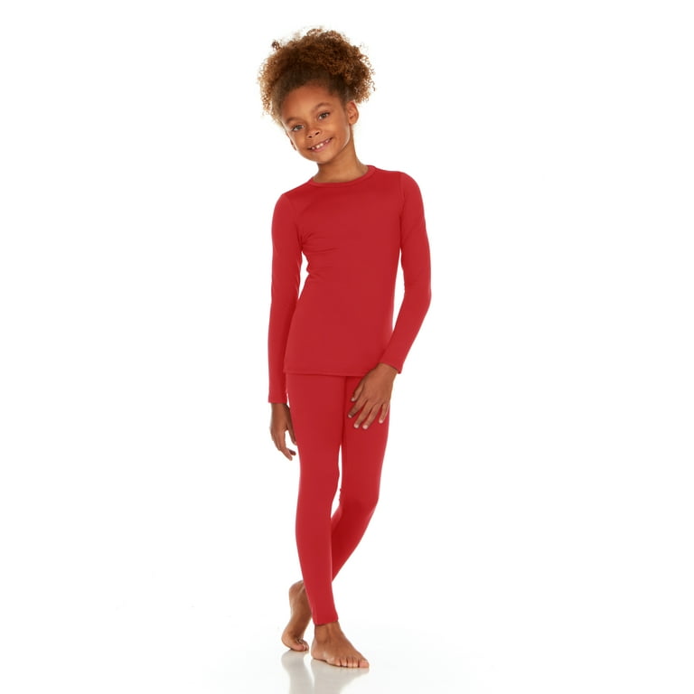 Thermajane Thermal Underwear for Girls Long John Set Kids (Red, Medium) 