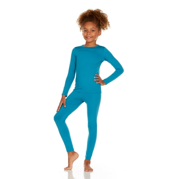 Thermajane Thermal Underwear for Girls Long John Set Kids (Teal, Medium)