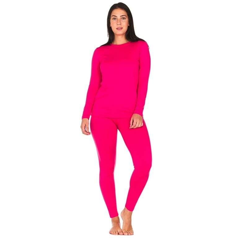 Thermajane Thermal Underwear for Women Crewneck Long Johns Set (2X-Large,  Pink) 