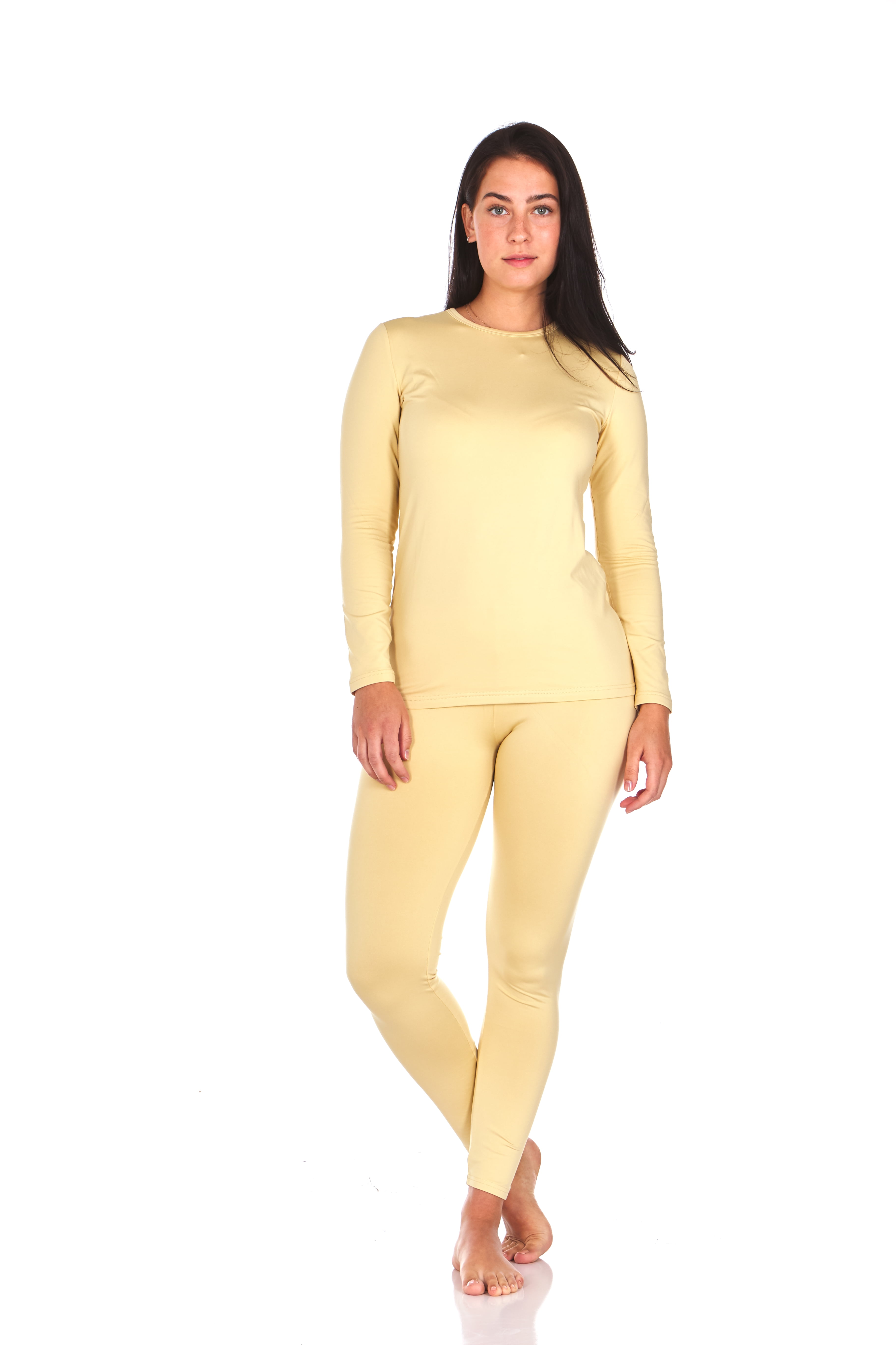 Thermajane Thermal Underwear for Women Crewneck Long Johns Set (Medium,  Yellow) 