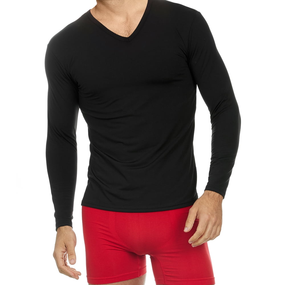 Thermajohn Mens Ultra Soft V-Neck Thermal Underwear Shirt - Fleece Lined  Long Sleeve Underwear Long Johns T Shirt (Black, 4X-Large)Versatile,  Stylish
