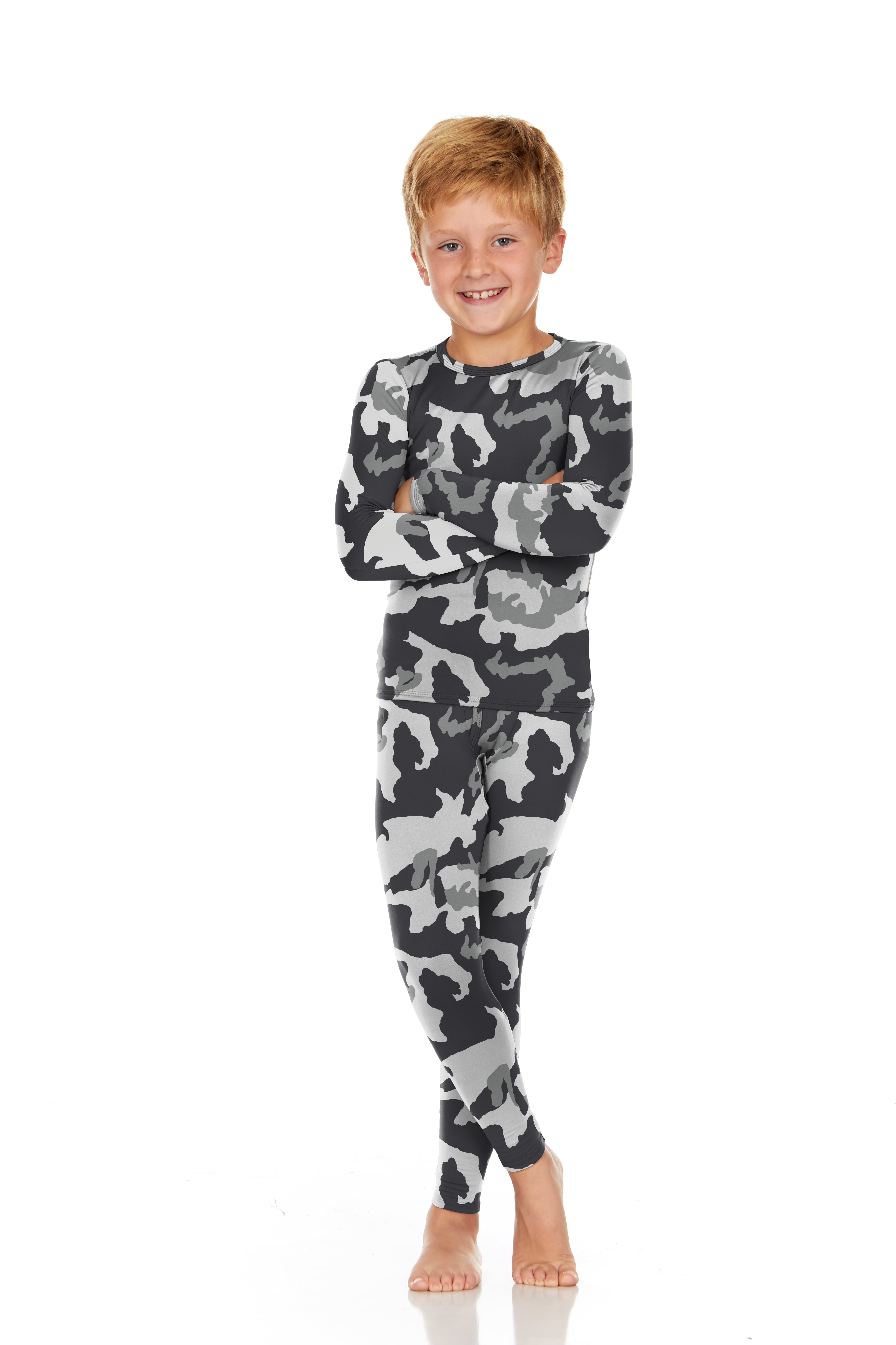Thermajohn Thermal Underwear for Boys Long Johns Set Kids (Black Camo