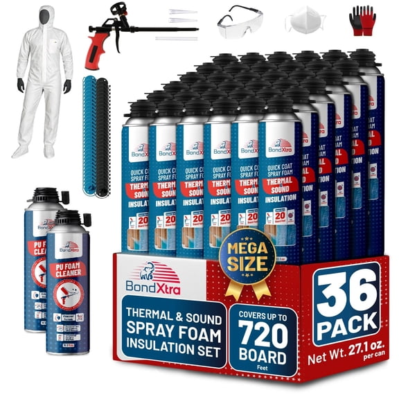 Thermal & Acoustic Insulation Spray Foam (36 x 32.80 oz / 720 Board ft), Polyurethane Self Expanding, Closed Cell, Heat and Sound Insulation - 36 Pack