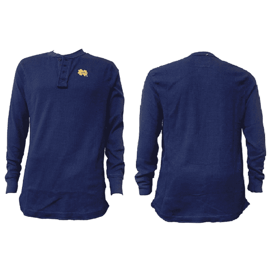 Thermal Adult Men Navy Long Sleeve Waffle Knit T-Shirt Top Henley (Size X-Large)