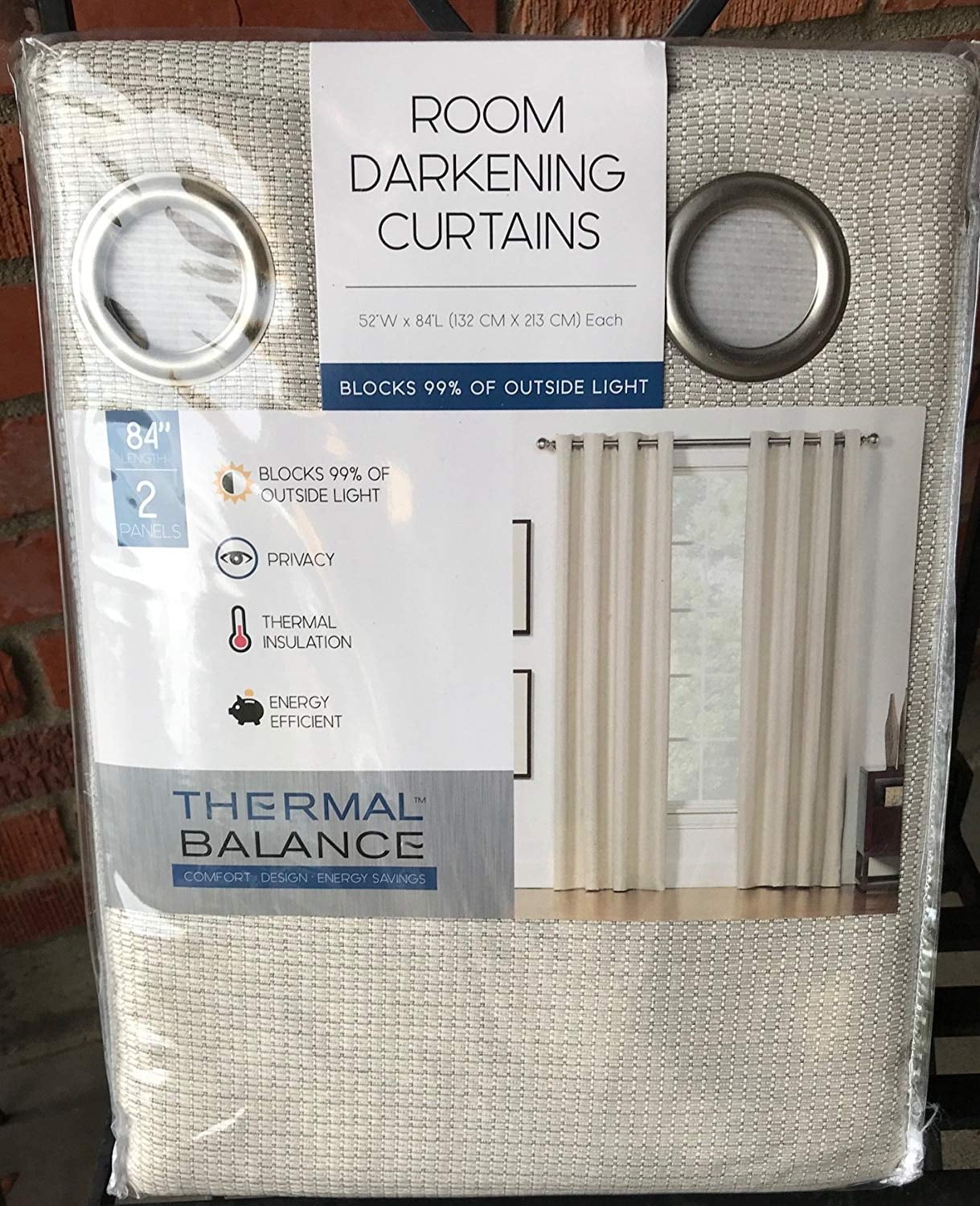 Thermal Balance Set Of 2 Ivory Sand Room Darkening Curtains 52"W X 84"L - New Ob