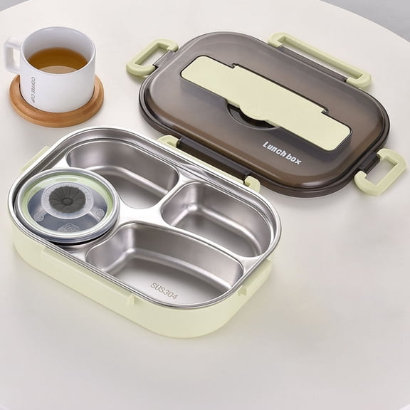 Fasiaou Thermal Bento Lunch Box, 4 Grid Stainless Steel Leak-proof Insulation with Separate Soup Bowl, Suitable for 3+ Years, Ideal for Travelers, Campers, Workers, Students - 11*8*3 in