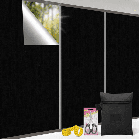 Thermal Blackout Window Cover - Portable Adhesive Blinds for Temporary Use, No-Drill Installation, 118" x 58" Darkening Shade for Home, Dorm, RV, and Skylight Windows