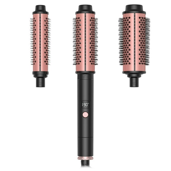 Thermal Brush 3 in 1 Set Heated Round Curling Brush 1.2/1.5/1.8 Inch, 6 Temps Settings Detachable Curling Iron Hair Styling Tool with Double Ceramic Tourmaline & PTC, Dual Voltage for Travel