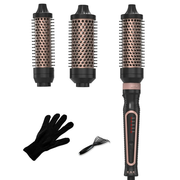 Thermal Brush 3 in 1 Set Ionic Heated Round Curling Create Volume & Smoother Hair Style for Fully Dried Hair Ceramic Fast Heating Curling Iron Brush with Temperature Lock & Auto-Power Off