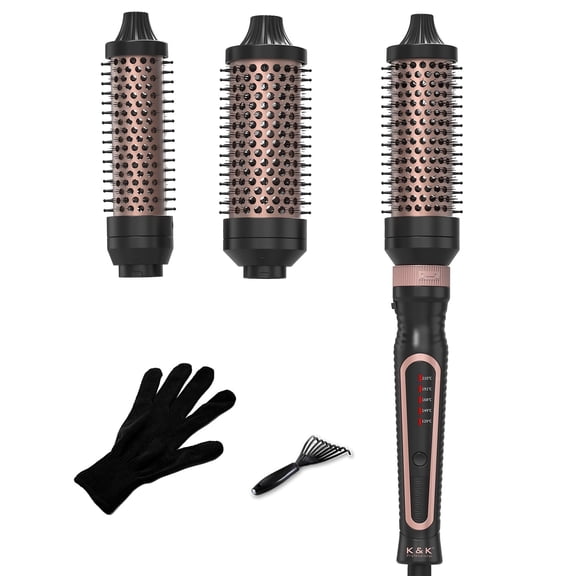 Thermal Brush 3 in 1 Set Ionic Heated Round Curling Create Volume & Smoother Hair Style for Fully Dried Hair Ceramic Fast Heating Curling Iron Brush with Temperature Lock & Auto-Power Off