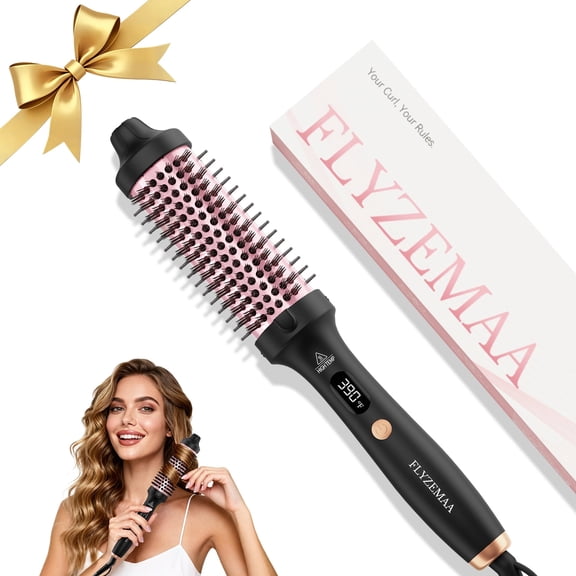 Thermal Brush for Blowout Look, FLYZEMAA 1.5 inch Ionic Heated Round Brush Straightener, Dual Voltage Heated Curling Iron Brush with 3 Temp Settings, 30s Fast Heat, Anti-Scald Nylon Bristles, Black