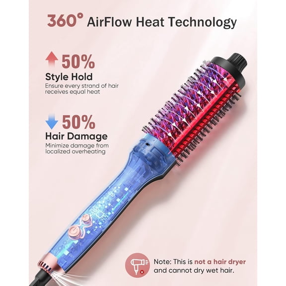 Thermal Brush for Blowout Look with Hair Volume Boost, Heated Curling Brush for Fast Styling, 2 Negative Ion Release to Smooth Frizz, Airflow Heat & Dual PTC Technology Hair Tool, Black