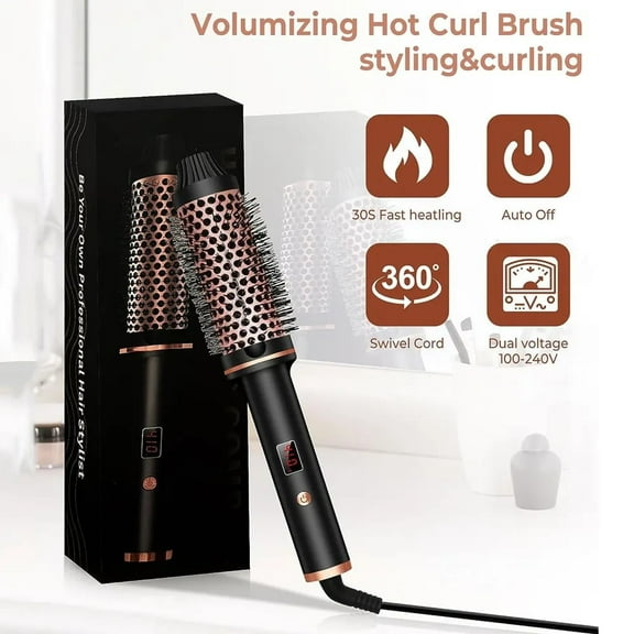 Thermal Brush Curling Hair Comb, Double PTC Ceramic Tourmaline Ionic Volumizing Brush