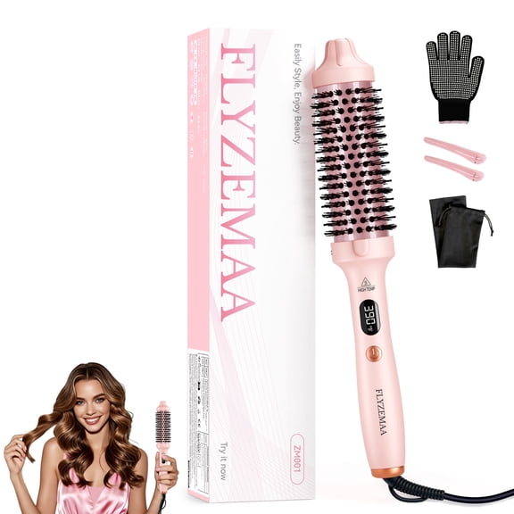 Thermal Brush, FLYZEMAA 1  1/2 inch Heated Round Brush with 3 Temperature Settings, Easy to Create Blowout Look, Pouch and Dual Voltage for Travel(Pink)