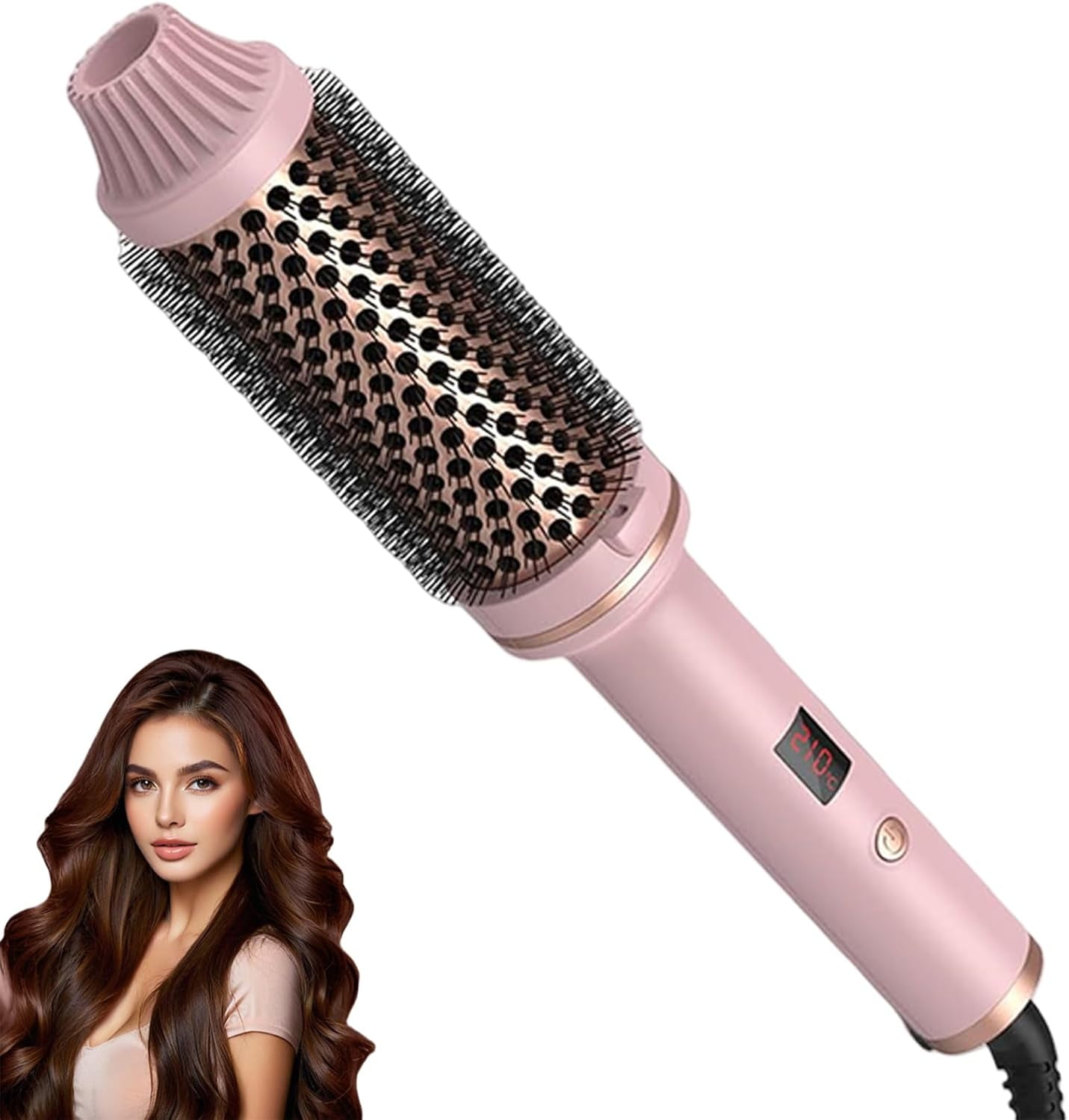 Thermal Brush, IUI Beauty 3-in-1 Negative Ion Thermal Brush, Adjustable Heat for Frizz-Free Waves, Blowouts, Up to 410F (Pink)