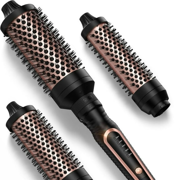 Thermal Brush Set for Voluminous Style, Non-blowing Heated Round Brush with Adjustable Temp, 3-in-1 Curling Brush with Detachable Head(1.25'',1.5'',1.77''), 20S Fast Heating