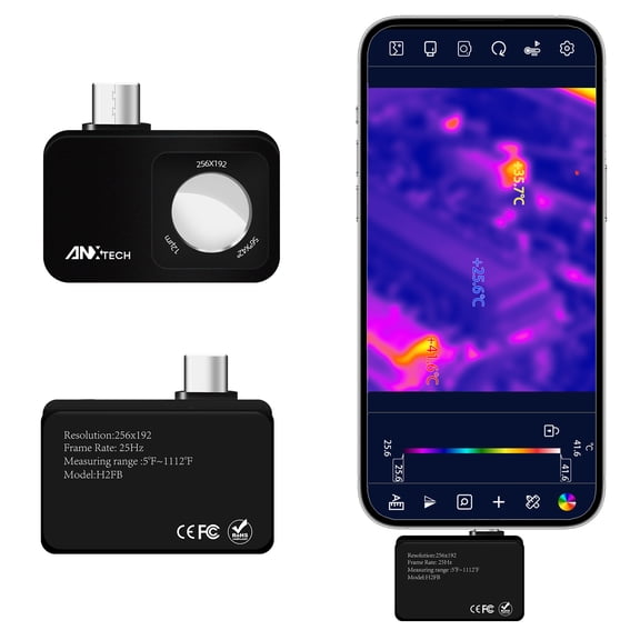 Thermal Camera for Android, Thermal Imager for Smartphone, 512x384 Super IR Resolution, 256x192 IR Resolution, Infrared Camera for Home Inspection, HVAC, Automotive