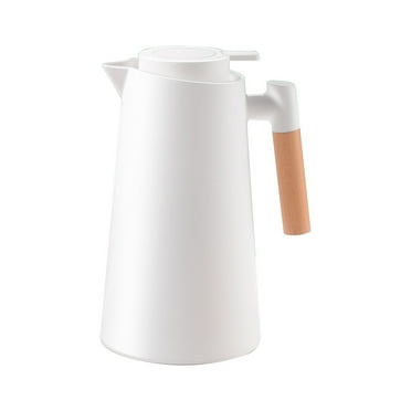 Thermal Carafe, 34oz/1L Thermal Vacuum Carafe with Glass Liner and Wood Handle Insulated Coffee Carafe for Coffee Tea Hot or Cold Drinks,One Key Temperature Display