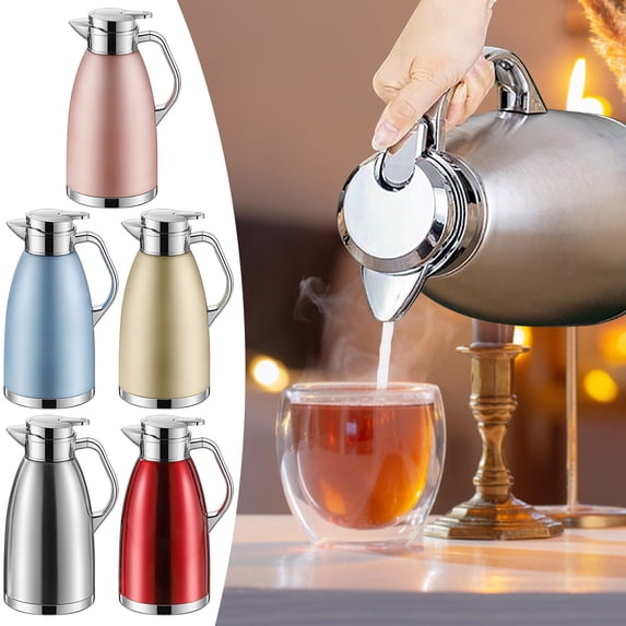 Thermal Carafe Stainless Steel, Leak-proof Insulated Beverage Server with Built-in Filter and Heat-resistant Handle for Coffee Tea Water, Topliu