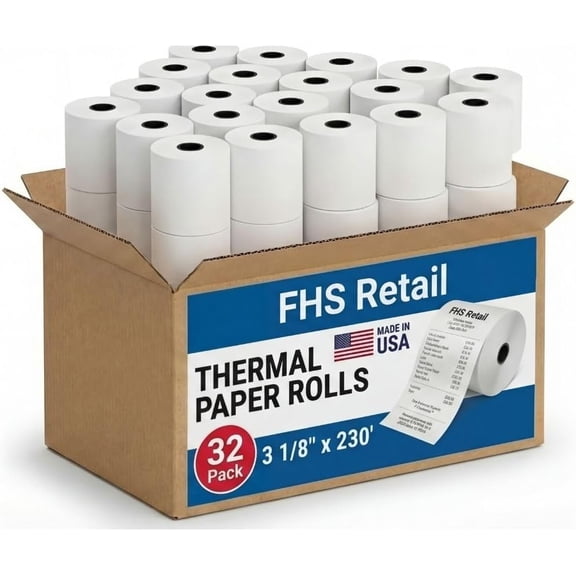 Thermal Cash Register POS Paper Rolls 3 1/8" x 230' MADE IN USA - (32 Pack)
