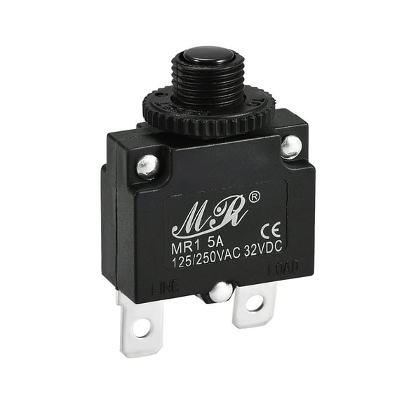 Thermal Circuit Breaker 5A Push Button Reset Overload Protector 125/250V AC 32V DC Quick Connect Terminal